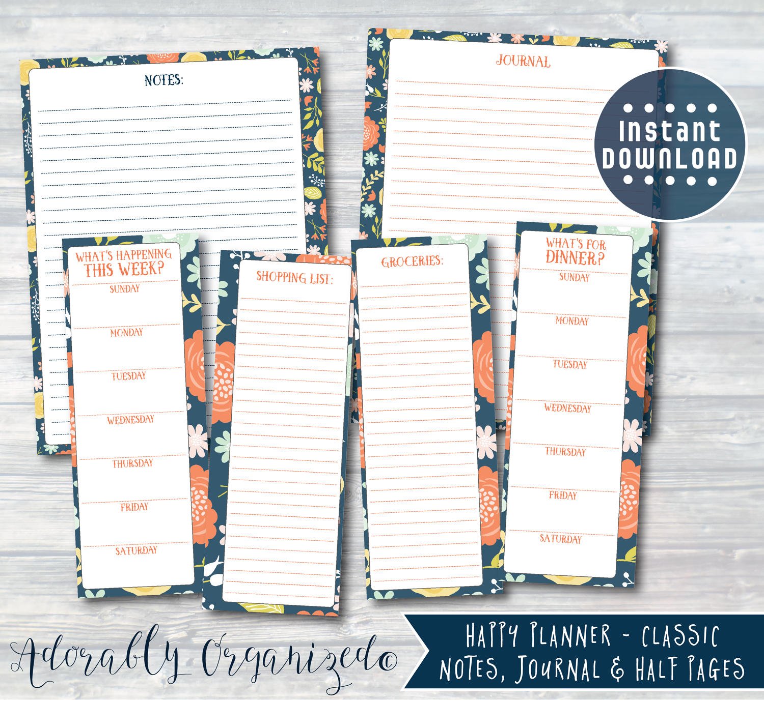 HAPPY PLANNER PRINTABLE Planner Bundle / Inserts - 7 X 9.25 | Navy ...