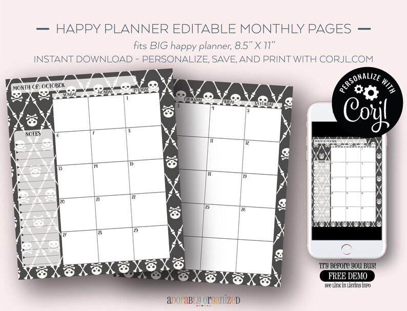 BIG HAPPY PLANNER Editable Monthly Refill Pages Inserts Etsy