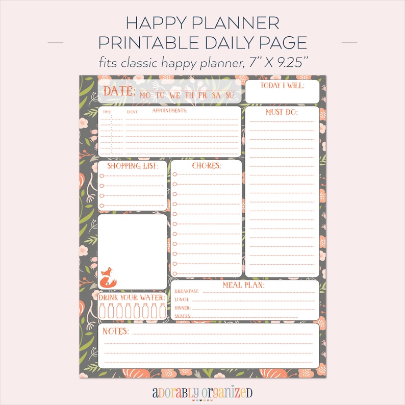 HAPPY PLANNER PRINTABLE Daily Planner Refills / Inserts 7 X Etsy