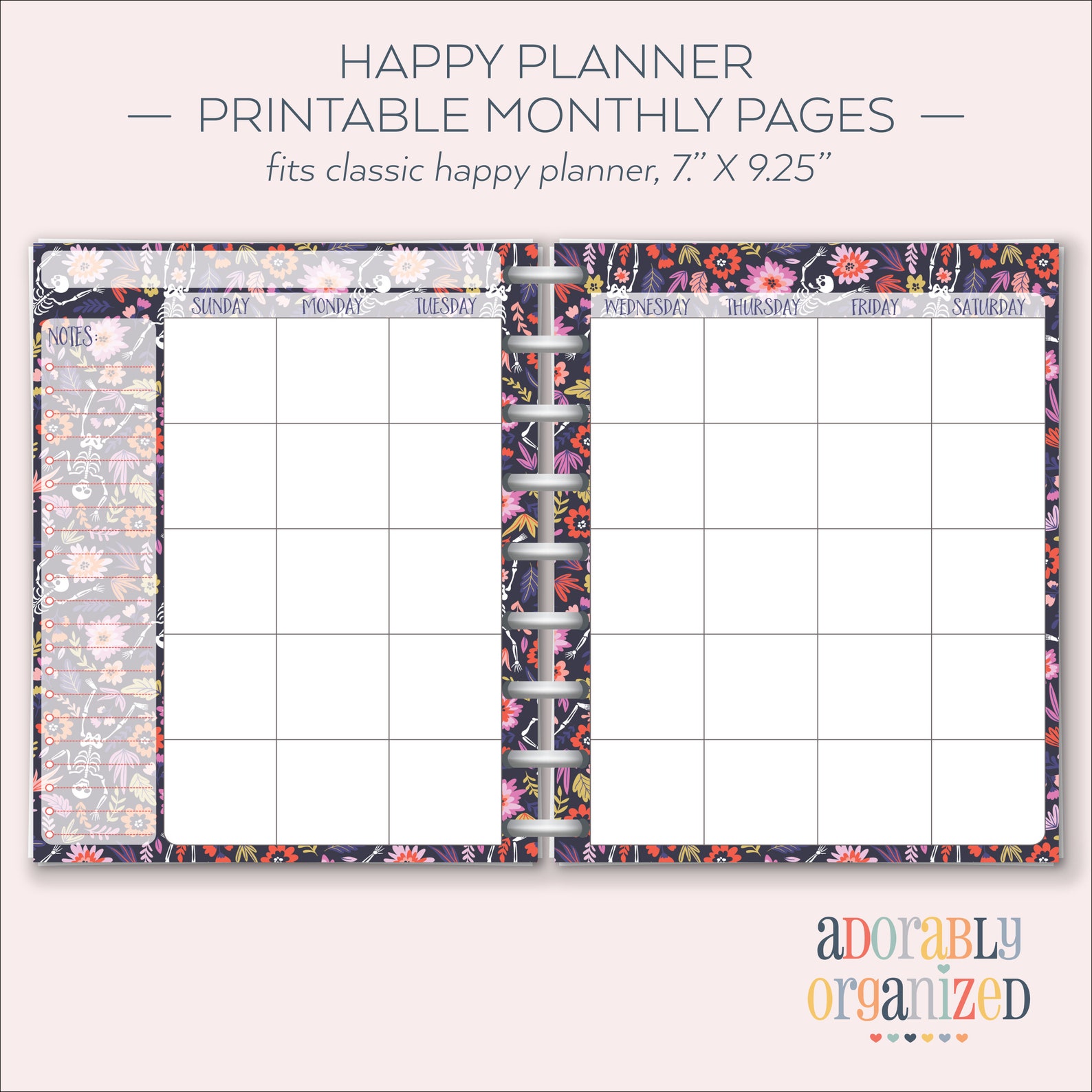 HAPPY PLANNER PRINTABLE Monthly Planner Refills / Inserts - 7 X 9.25 ...