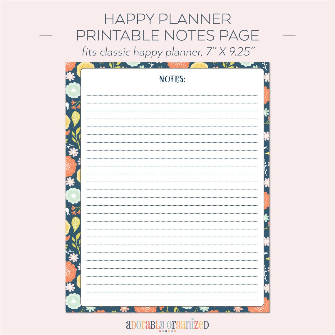 HAPPY PLANNER PRINTABLE Notes Planner Pages / Inserts - 7 X 9.25 | Navy ...