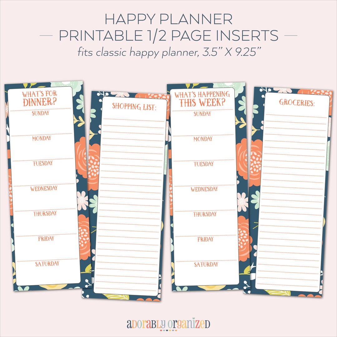 HAPPY PLANNER PRINTABLE Planner Pages / Inserts - 3.5 X 9.25 | Navy ...