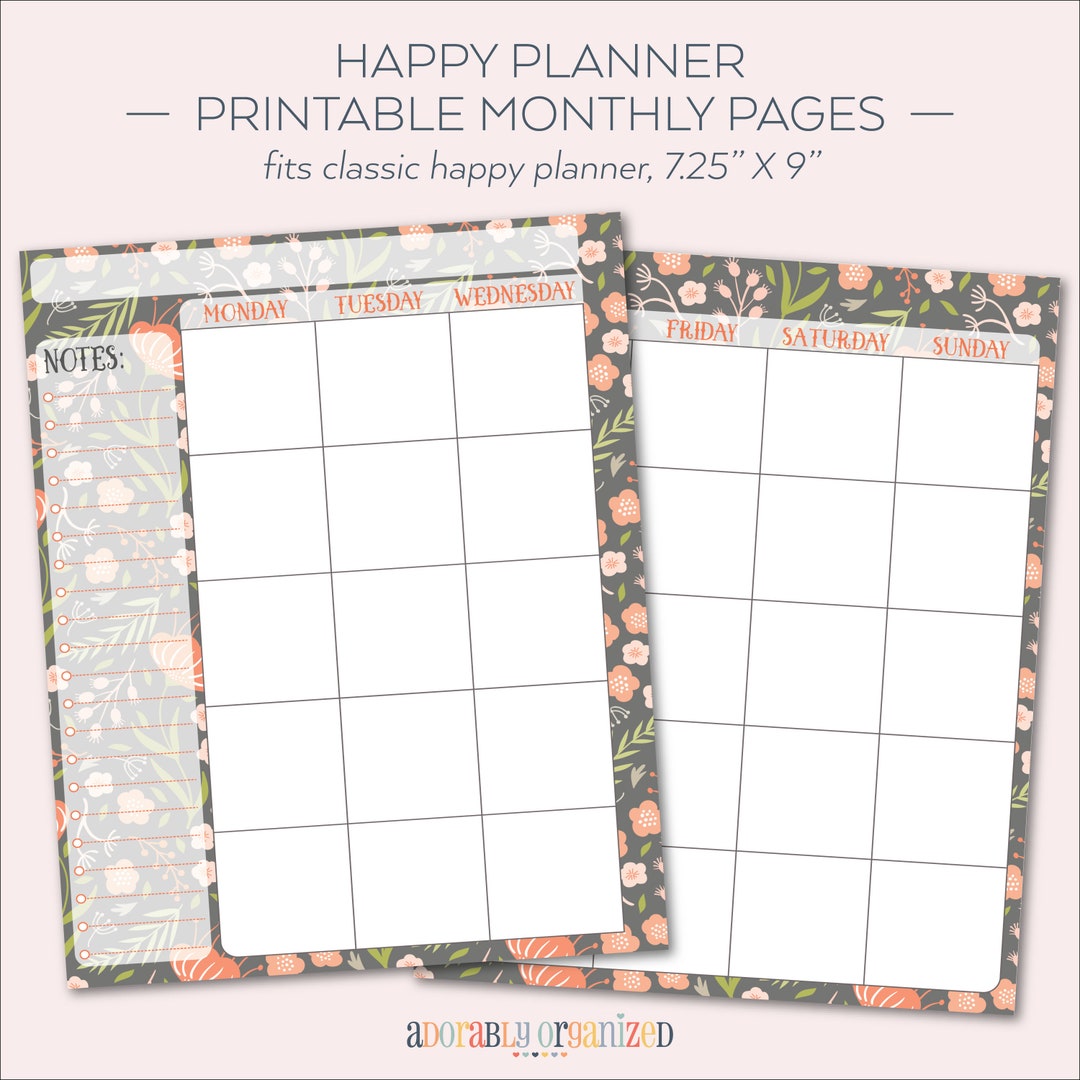 HAPPY PLANNER PRINTABLE Monthly Planner Refills / Inserts - 7 X 9.25 ...