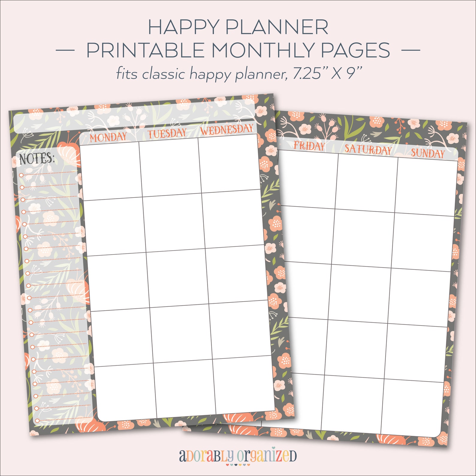 HAPPY PLANNER PRINTABLE Monthly Planner Refills / Inserts - 7 X 9.25 ...