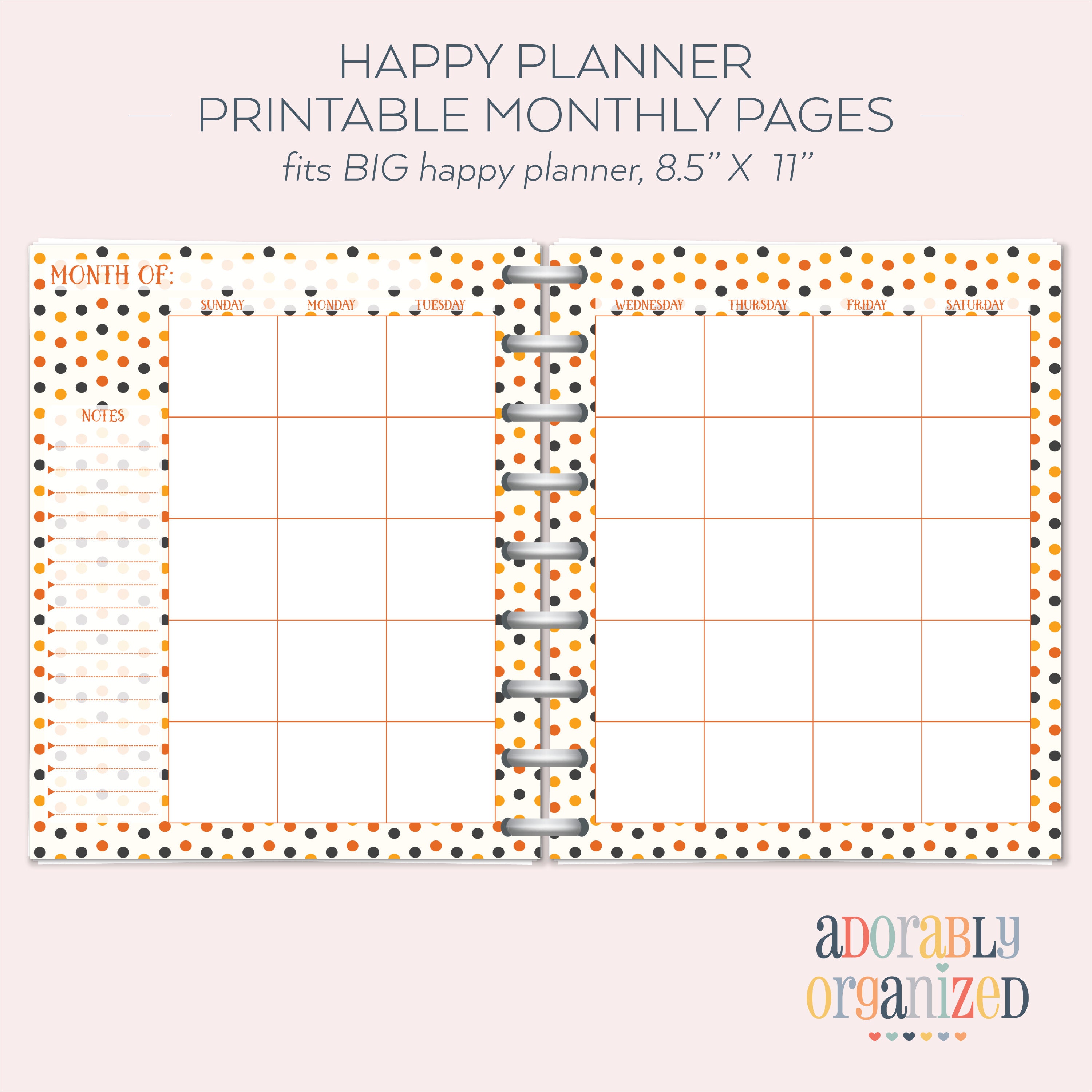 BIG HAPPY PLANNER Printable Monthly Planner Refills / Inserts 8.5 X 11 ...