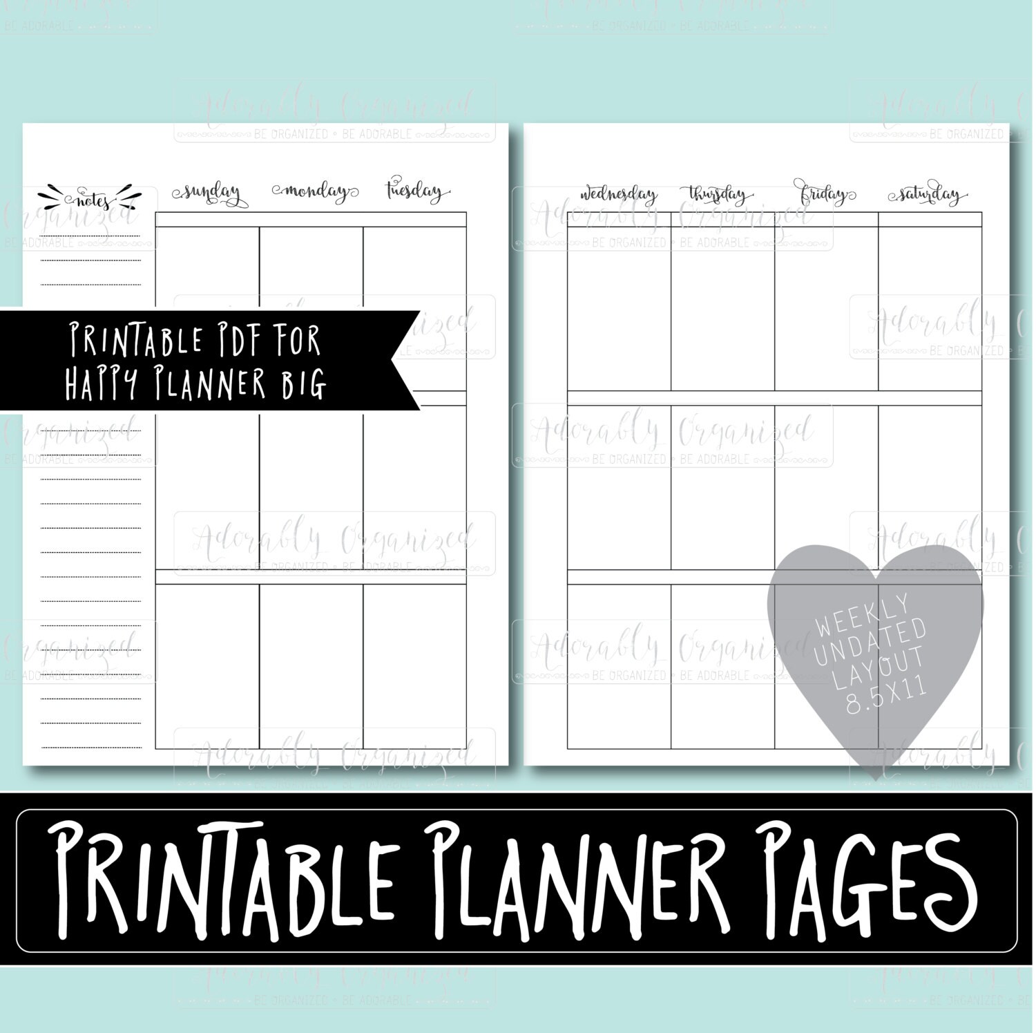 Happy Planner PRINTABLE Weekly BIG Planner Refills / Inserts Etsy