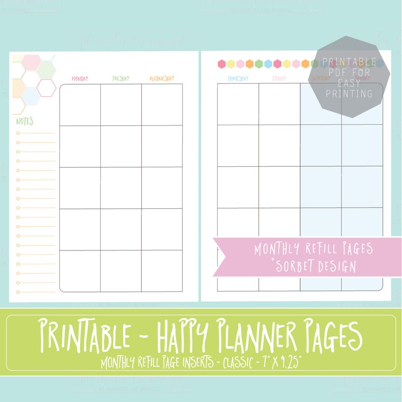 HAPPY PLANNER PRINTABLE Refill Bundle / Inserts 7 x 9.25 Sorbet Create 365 mambi Undated Monthly, Weekly, Filler Pages Refills image 2