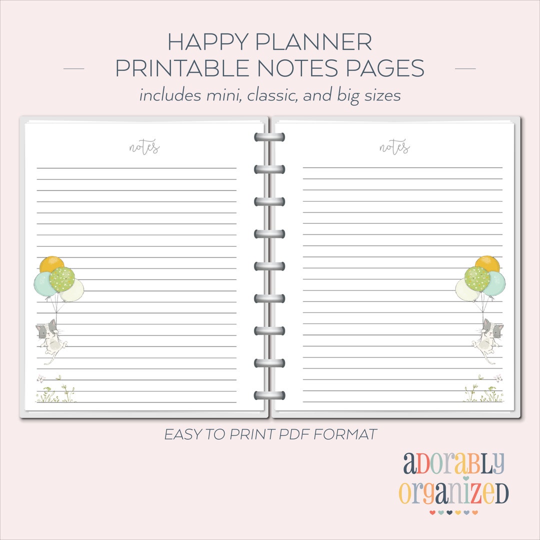HAPPY PLANNER Printable Notes Planner Pages Refills Inserts Classic
