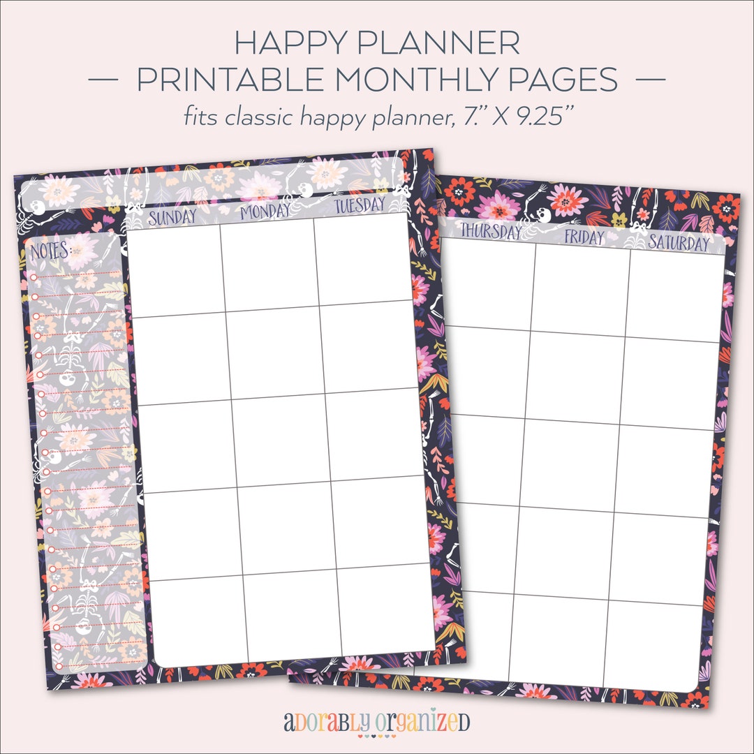 HAPPY PLANNER PRINTABLE Monthly Planner Refills / Inserts - 7 X 9.25 ...