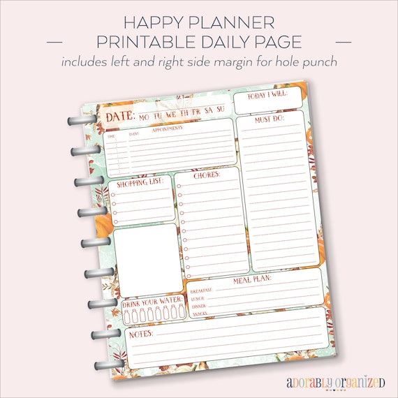 Happy planner printable daily planner refills / inserts 7 x 9.25 autumn  harvest create 365 me & my big ideas mambi daily - etsy
