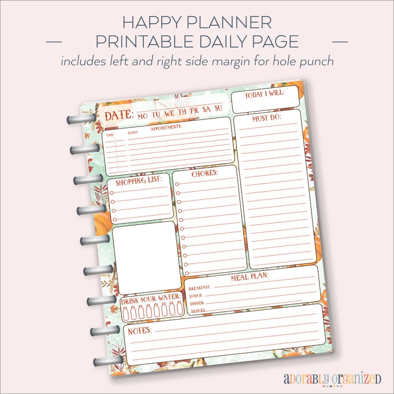 HAPPY PLANNER PRINTABLE Daily Planner Refills / Inserts 7 X 9.25 Autumn