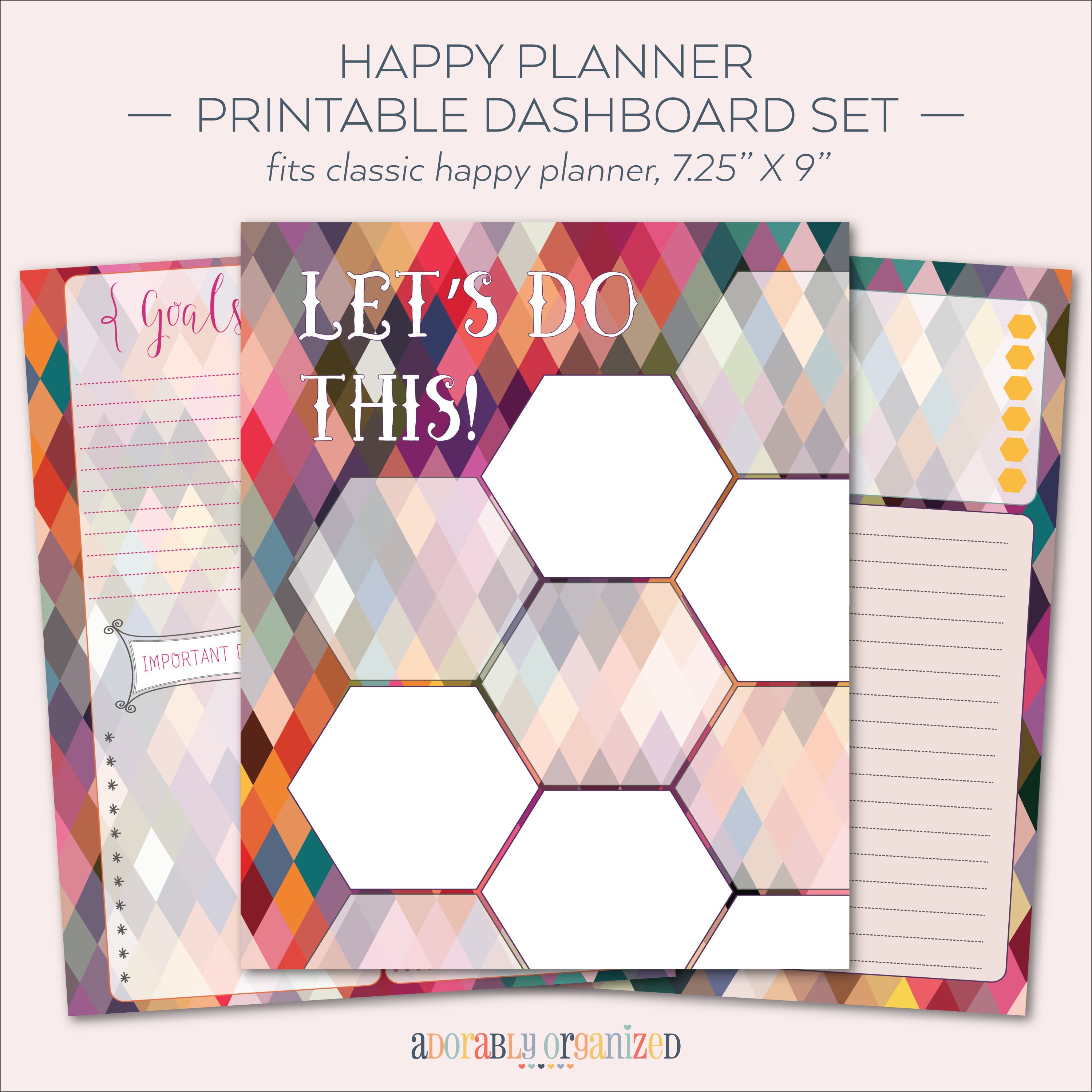 HAPPY PLANNER PRINTABLE Dashboard Planner Pages / Inserts - 7 x 9.25 | Geo Brights | Create 365 | Me & My Big Ideas | mambi | Dashboard