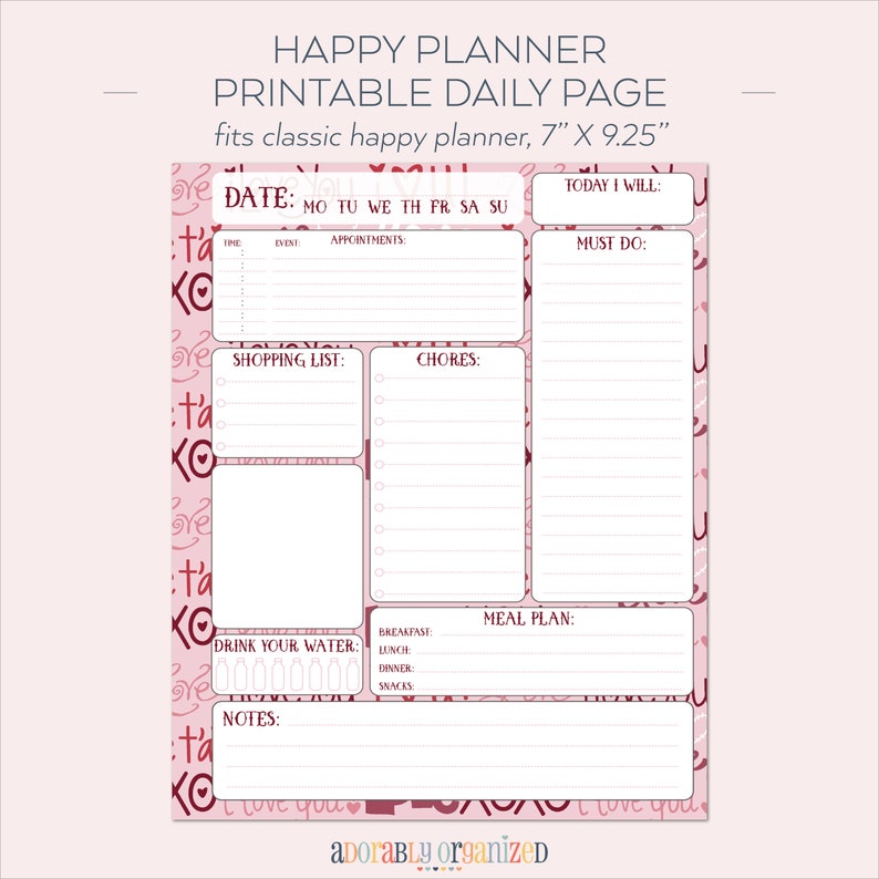 HAPPY PLANNER PRINTABLE Daily Planner Refills / Inserts 7 X Etsy