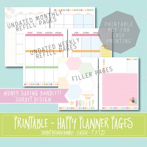 HAPPY PLANNER PRINTABLE Refill Bundle / Inserts 7 x 9.25 Sorbet Create 365 mambi Undated Monthly, Weekly, Filler Pages Refills image 1