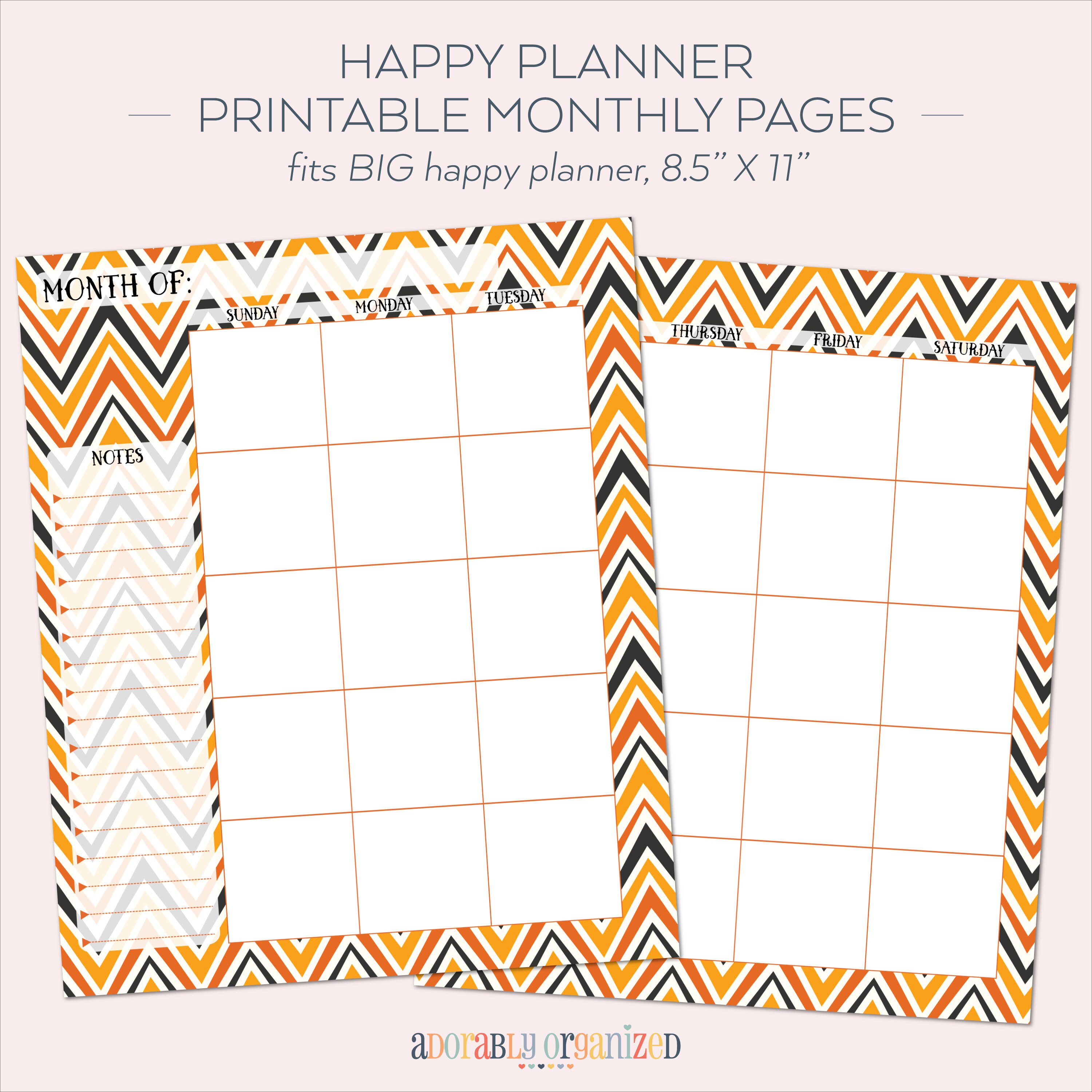 BIG HAPPY PLANNER Printable Monthly Planner Refills / Inserts - 8.5 X