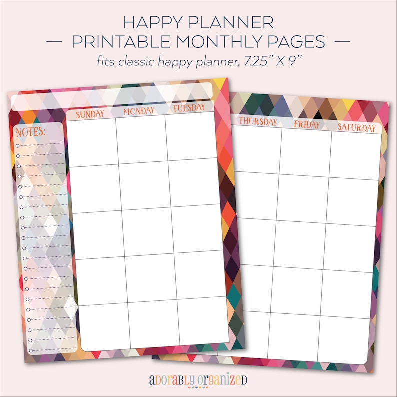 HAPPY PLANNER PRINTABLE Monthly Planner Refills / Inserts 7 X 9.25 Geo