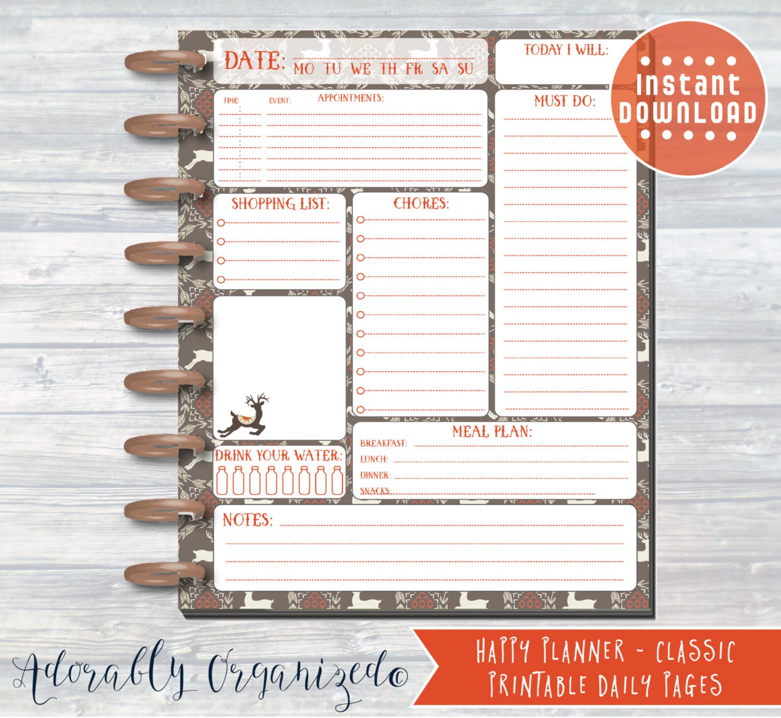 HAPPY PLANNER PRINTABLE Planner Bundle / Inserts - 7 X 9.25 | Rustic ...