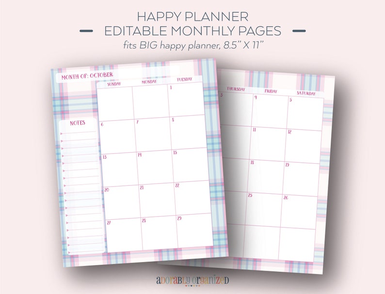 BIG HAPPY PLANNER Editable Monthly Refill Pages Inserts Etsy