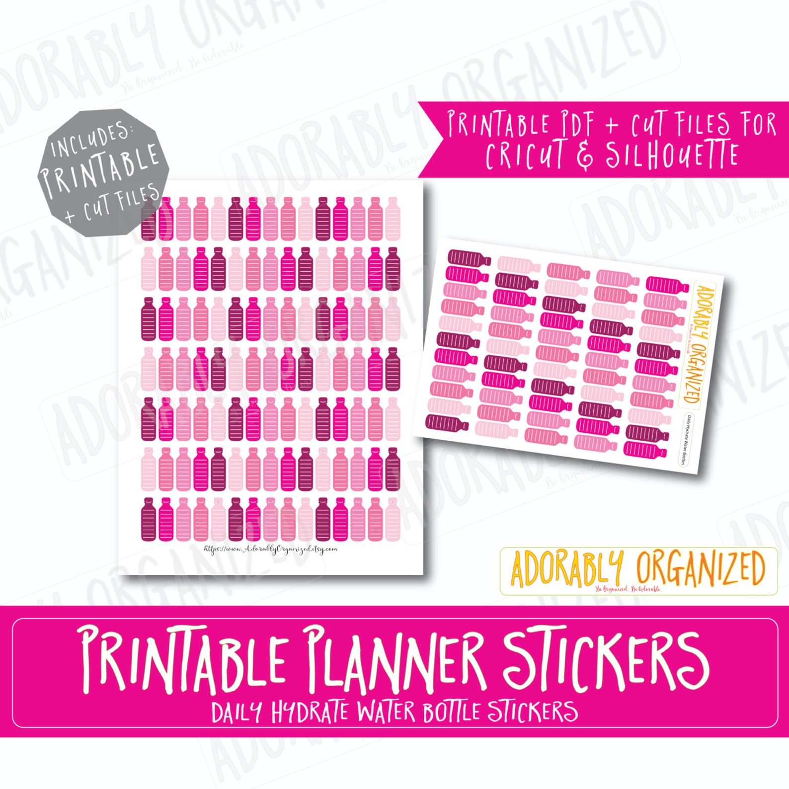 Daily Hydrate Water Bottles,printable PLANNER Stickers,erin Condren Planner Stickers,pdf,png,cut ...