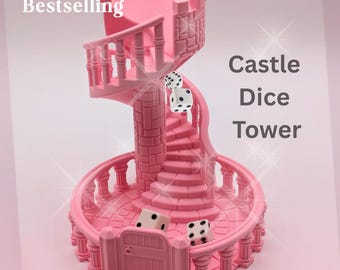 Pink Castle Dice Tower: Spiral Staircase Board Game Accessory | 7" Tall | Joy Through Color