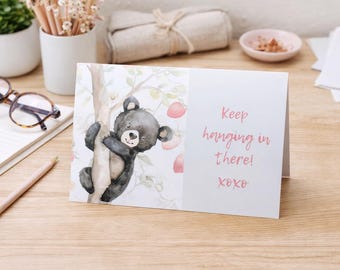 Handmade Get Well Card and Envelope | Keep Hanging in There | 5" x 7" | Berries and Bears