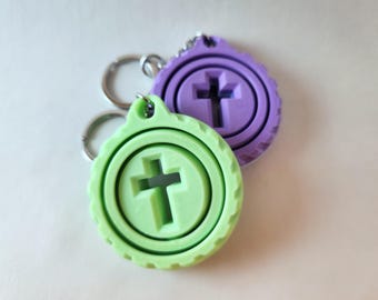 Cross Gyro Spinner Keychain: Religious Fidget (2.5" Diameter) | Joy Through Color
