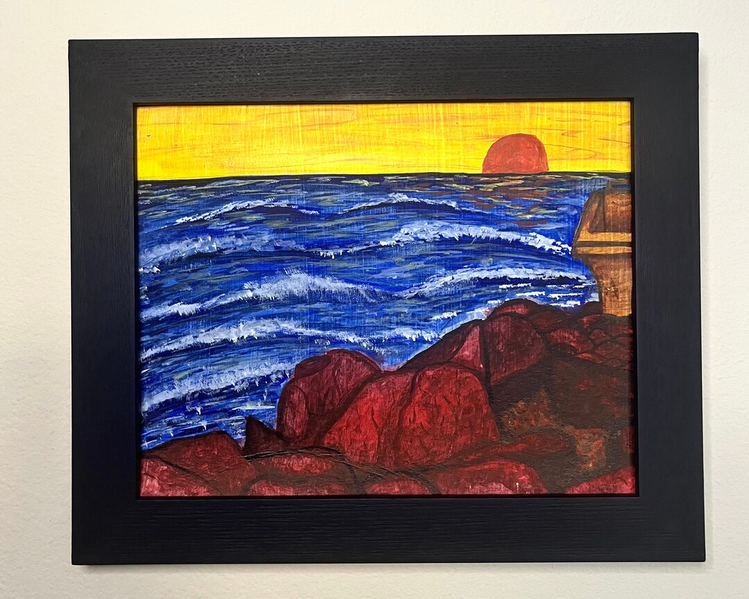 カリフォルニアの夕日の絵画 - オリジナルサイン入りアート - アクリル