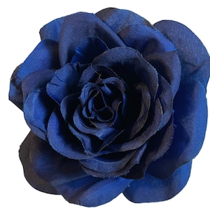 Large Royal Blue Rose Hair Flower Clip and or Brooch Pin