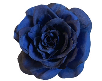 Large Royal Blue Rose Hair Flower Clip and or Brooch Pin