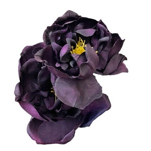 Double Midnight Dark Purple Rose Hair Flower Clip image 1