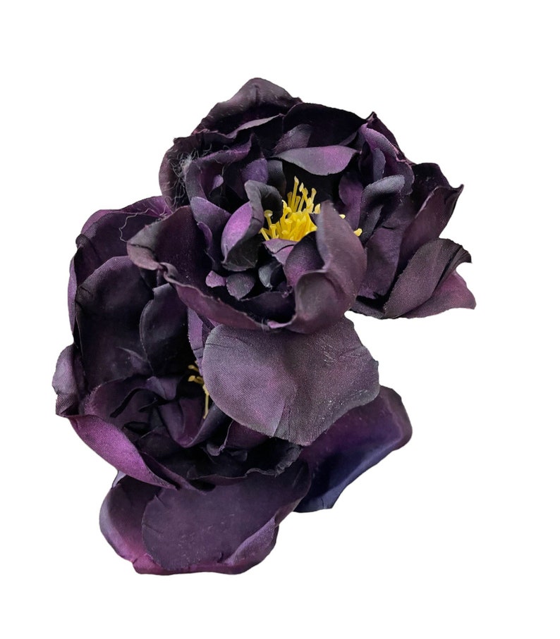 Double Midnight Dark Purple Rose Hair Flower Clip image 1