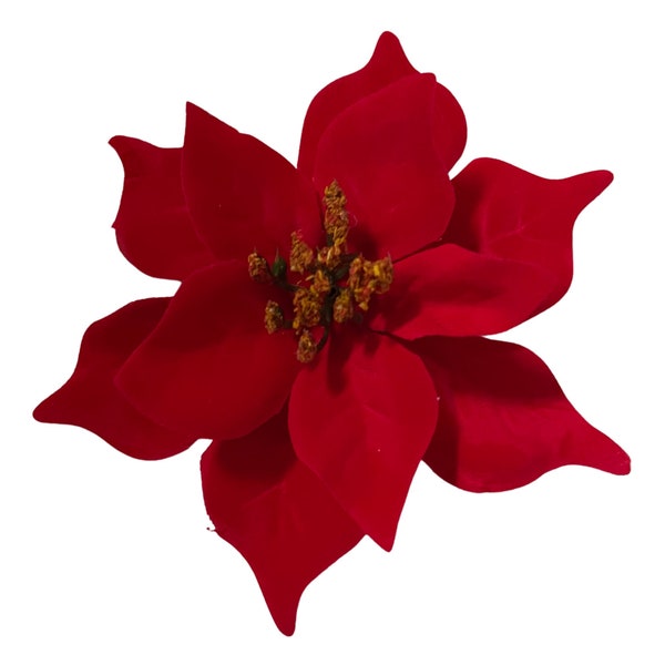 Bright Red Velvet Soft Christmas Holiday Poinsettia Hair Flower Clip