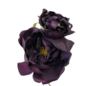 Double Midnight Dark Purple Rose Hair Flower Clip image 2