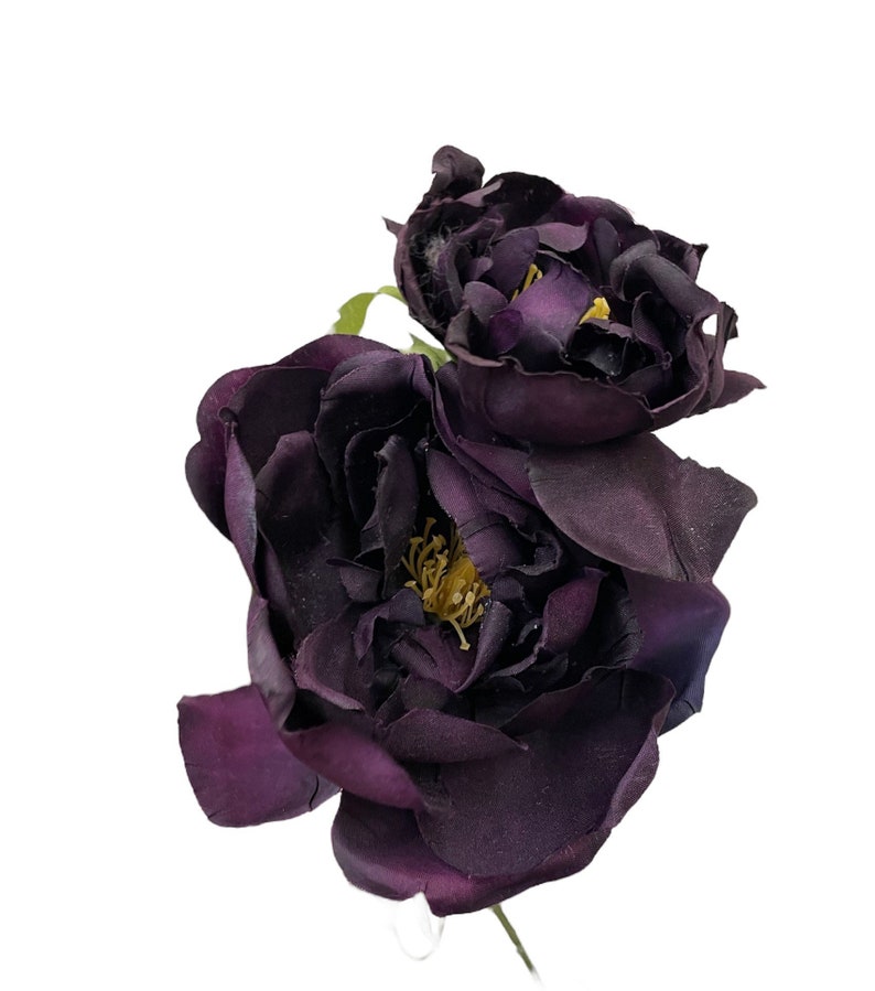 Double Midnight Dark Purple Rose Hair Flower Clip image 2