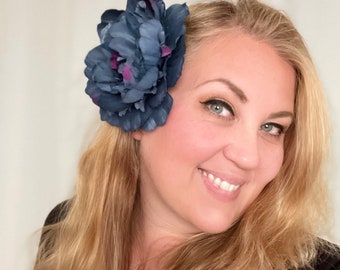 Navy Blue Peony Hair Flower Clip and Pin