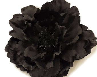 Large Black Peony Hair Flower Clip and or Brooch Pin