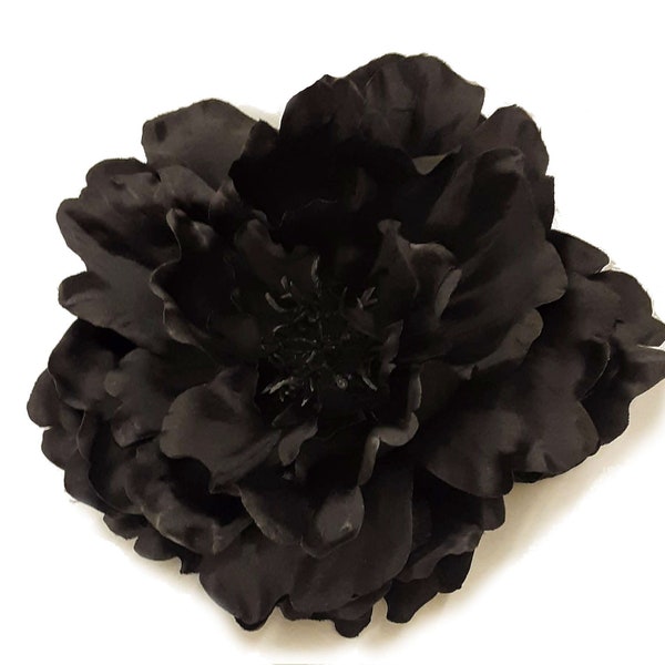 Large Black Peony Hair Flower Clip and or Brooch Pin