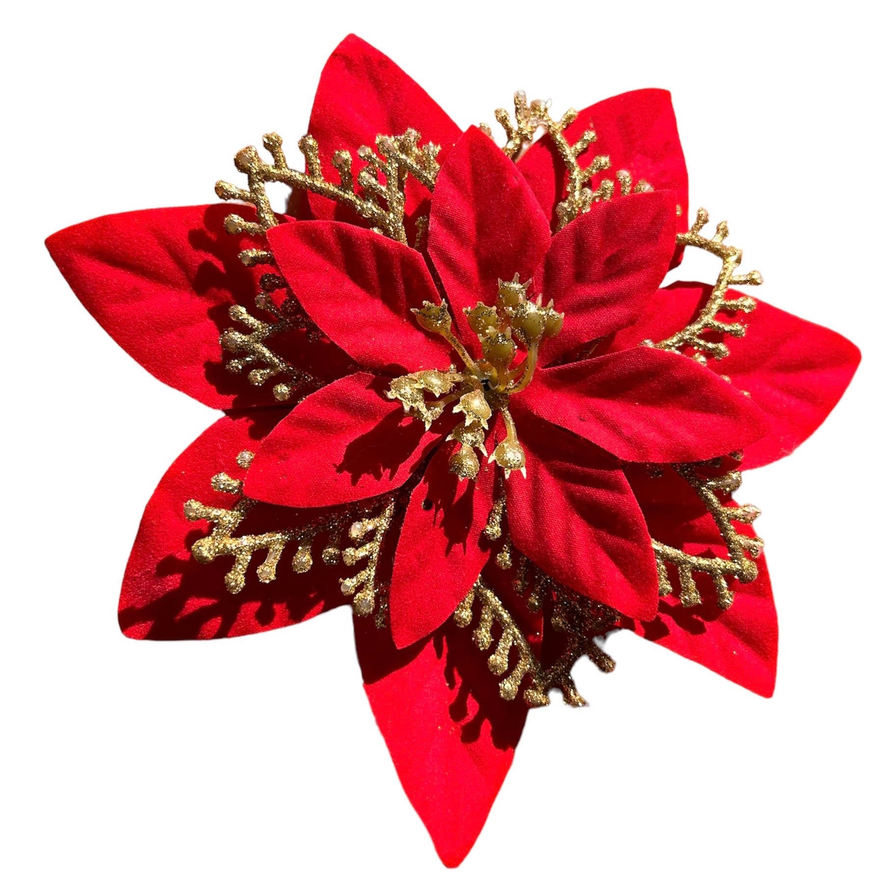 Red and Gold Poinsettia Holiday Hair Flower Clip and Brooch  display picture 2