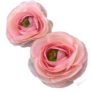 Cute 2 Inch Pink Ranunculus Flower Hair Clips- Set of Two - Available in Yellow or PInk