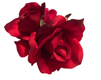Double Red Rose Hair Flower Clip