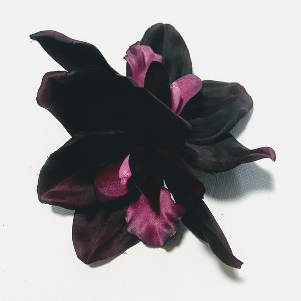 Plum Eggplant Purple Cymbidium Orchid Hair Flower Clip