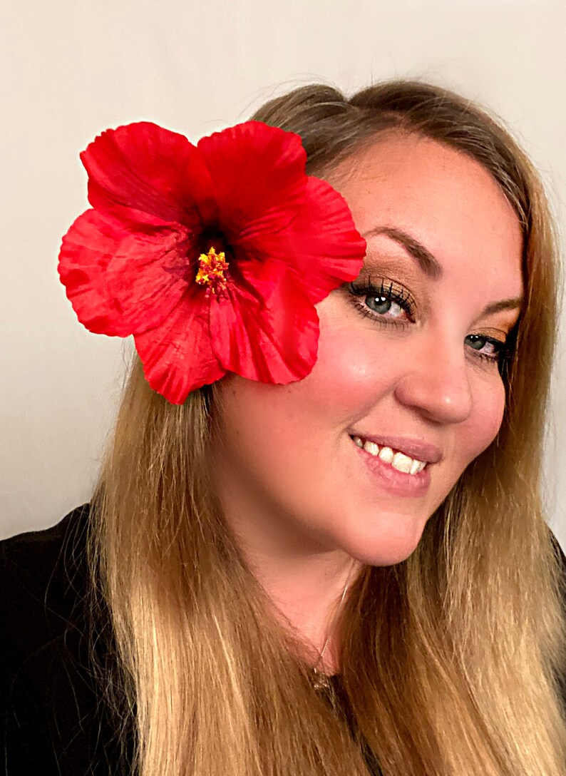 Tropical Red Hibiscus Hair Flower Clip Etsy