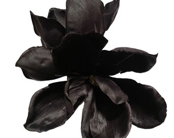 Large Black Magnolia Hair Flower Clip