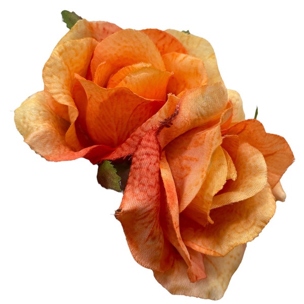 Double Tangerine Orange Rose Hair Flower Clip