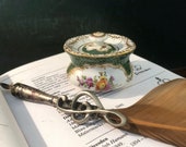 Antique Dresden inkwell. Hand painted with flowers