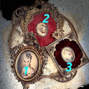 Antique French Bronze Gold Gilt~Hand Paint Lady Portrait frames