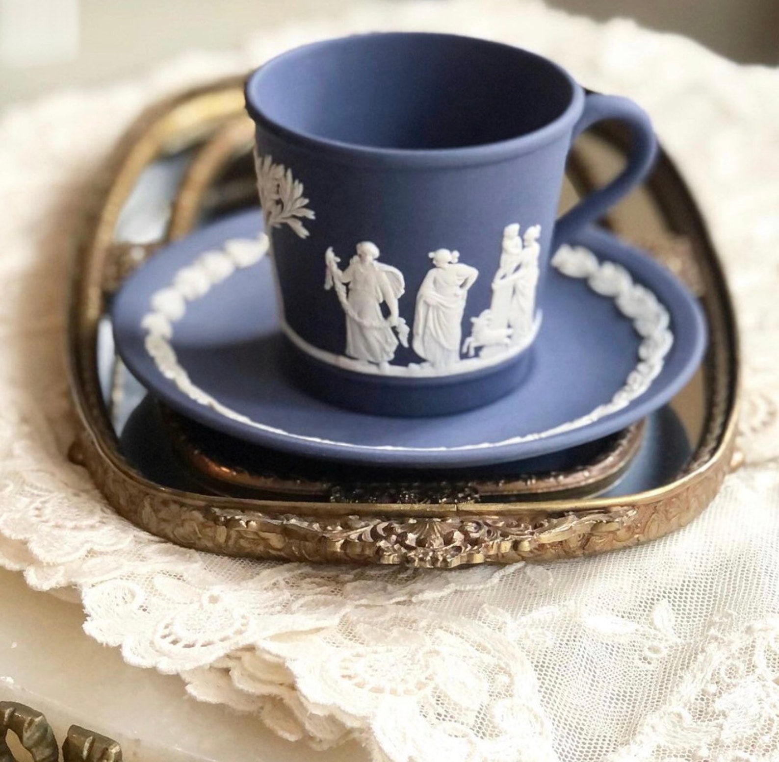 Wedgwood jasperware Dark blue cup and saucer. Etsy