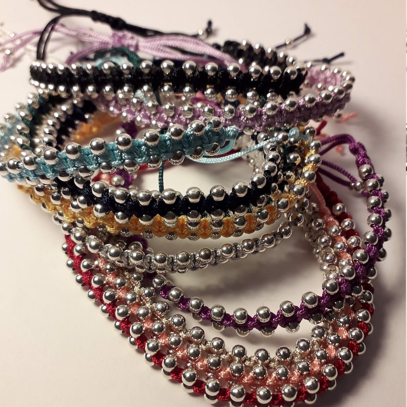 Saffron Yellow Macrame Friendship Handmade Adjustable Bracelet With 3mm Sterling Silver Beads