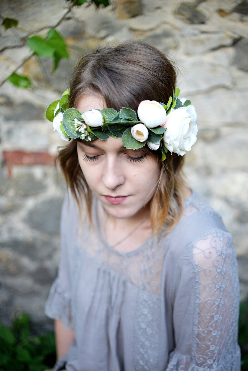 Ecru roses flower crown Ivory bridal Headband Weddings Roses and Eucalyptus Boho Headpiece Bridal crown