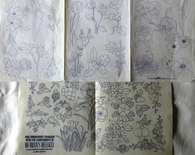 2 Vintage Ironon Embroidery Transfers Featuring Flowers & Etsy